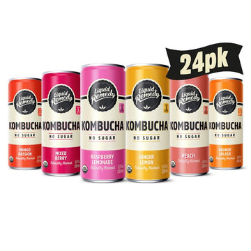 Liquid Remedy Kombucha Sugar Free Organic Drink, Low Calorie, Probiotic Like Tea For Gut Health - Super Sampler Variety Pack - 8