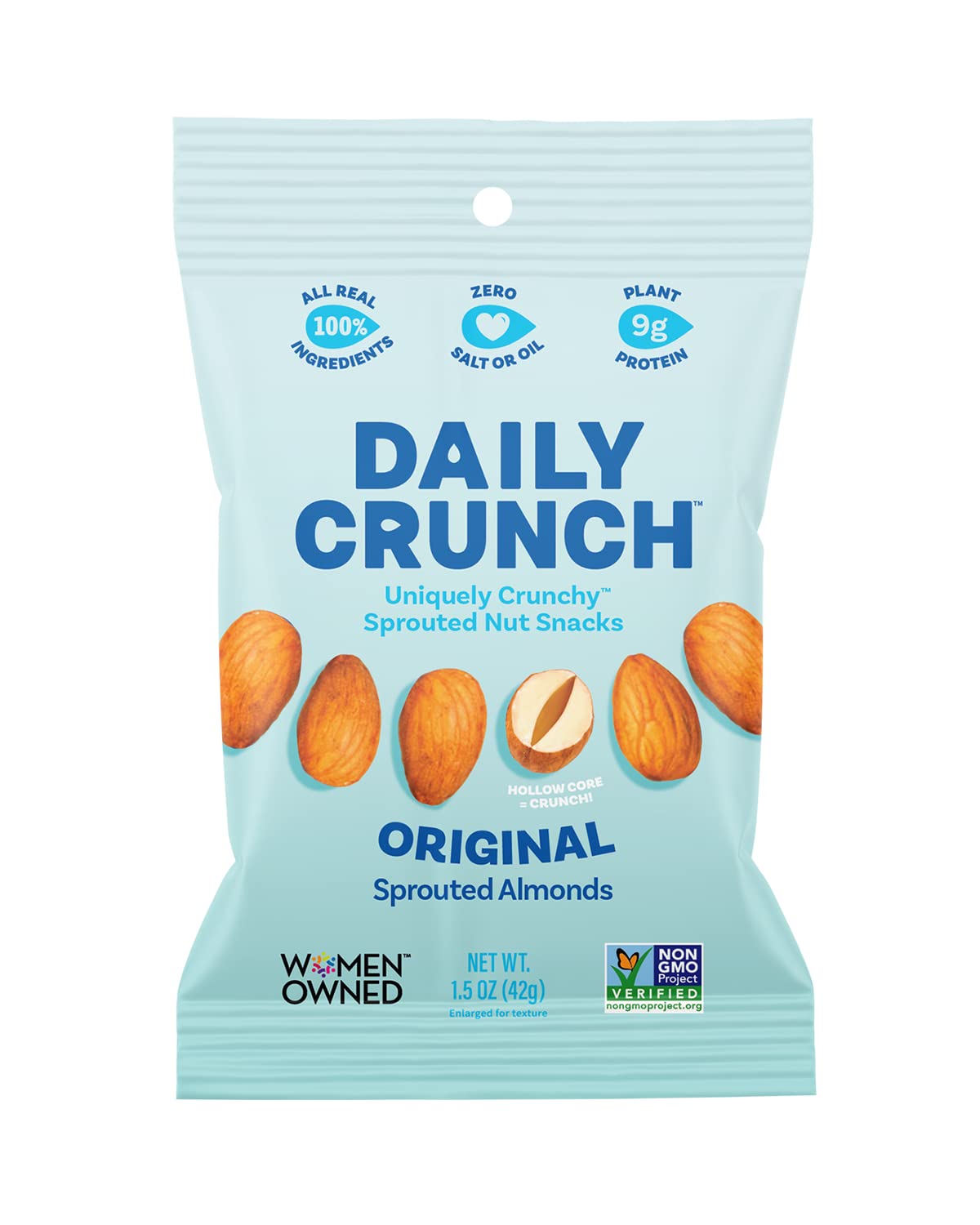 Daily Crunch Sprouted Almonds, 1.5 Ounce Mini, On-The-Go Bags (Original Sprouted, 8 Pack) Sprouted And Dehydrated For A Unique C