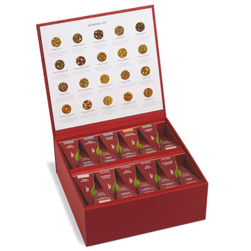 Tea Forte Warming Joy Holiday Assorted Enhanced Tea Chest Gift Sampler, 40 Count, 2 Of Each Variety Blend Individually Wrapped Handcrafted Pyramid Infuser Bags