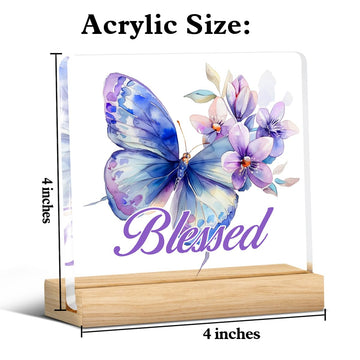 Opomzk Acrylic Desk Sign - Christian Gifts for Women, Purple Butterfly, Inspirational Bible Verses, Model LY17-18-Blessed, Multicolor R