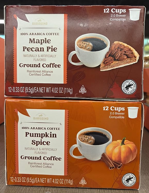 Barissimo The Coffee Expert Maple Pecan Pie & Pumpkin Spice Ground Cup Light Roast Coffee 4.02oz 114g (Two Boxes)