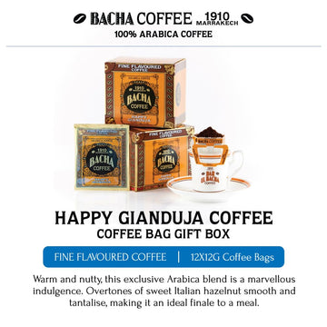 Bacha Coffee | Happy Gianduja Fine Flavoured, 100% Arabica Beans, Medium Roast, X12 Individually Wrapped Single Serve Filter Bag