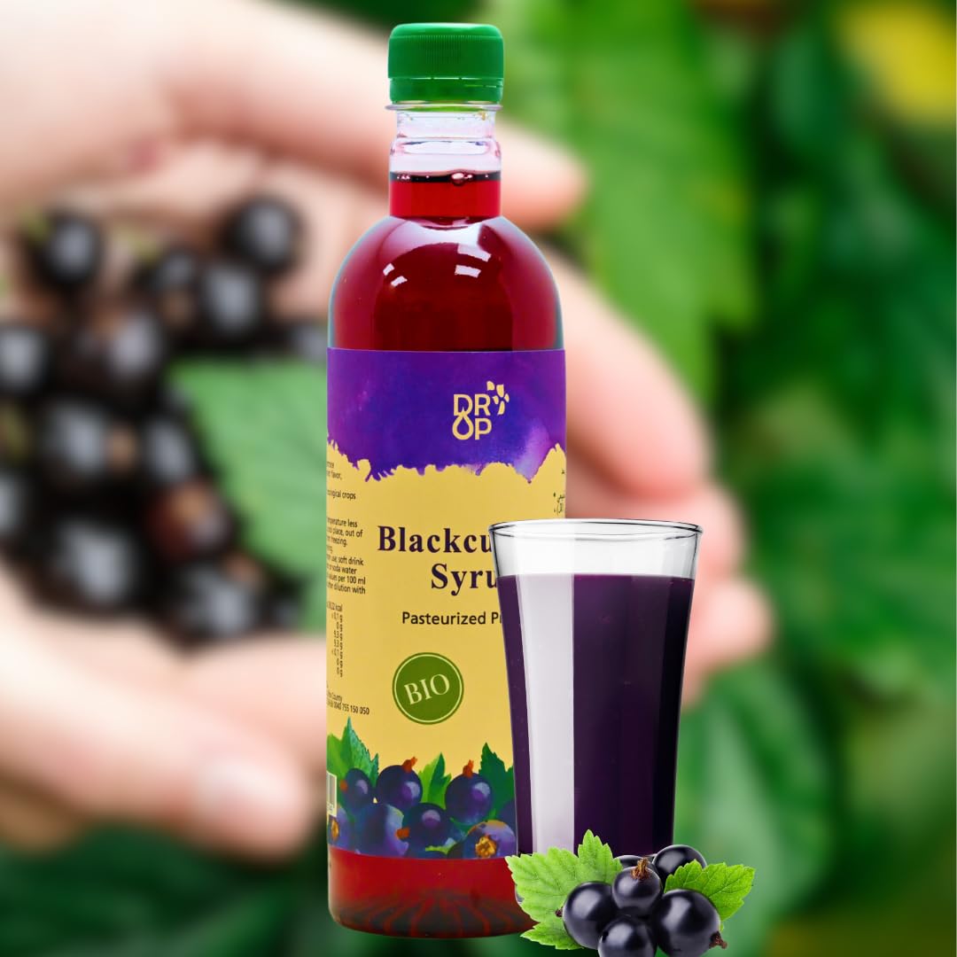 DROP Pure Organic Blackcurrant Flavor Bio Syrup-16.9oz (500ml), Natural 30% Concentrate Fruit Syrups,Great For Cocktails,Bevarag