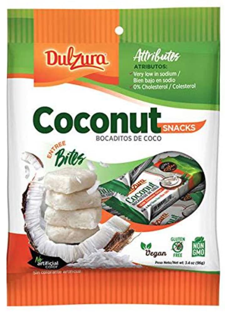 Dulzura Borincana Vegan Coconut Bites Snack Bars, Non-GMO, Gluten-Free, 3.4oz (Pack of 3) with Limited Edition Puerto Rican Sticker