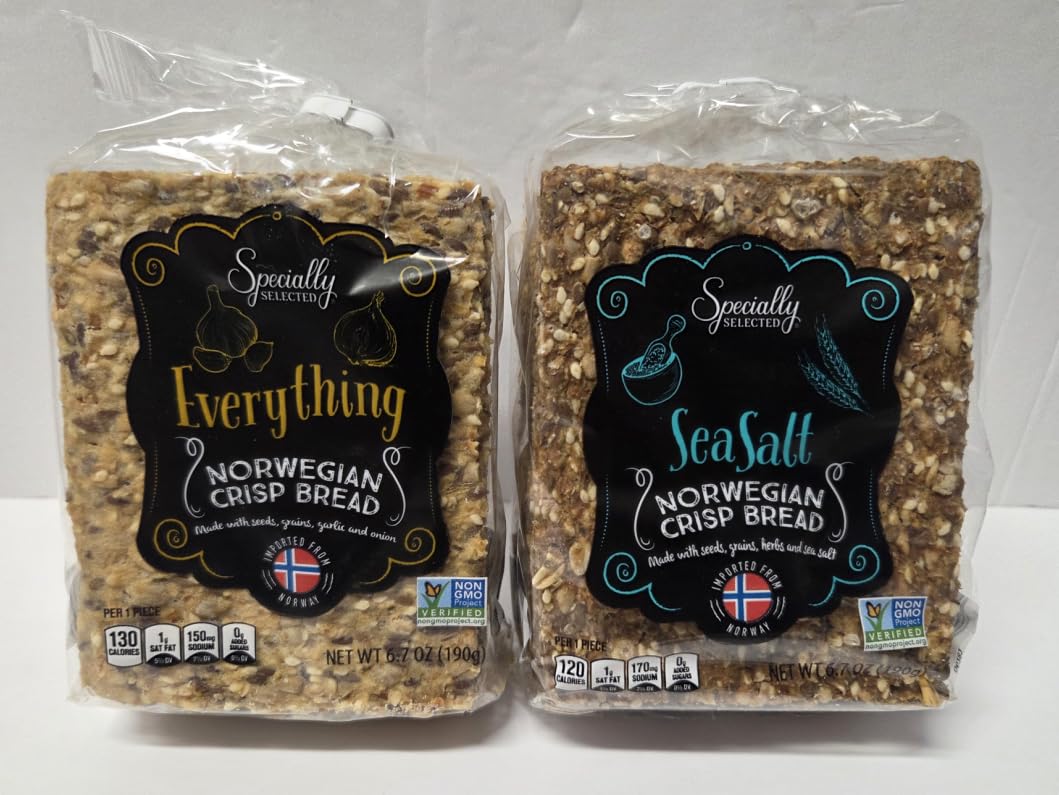 Specially Selected Norwegian Crisp Bread Everything & Sea Salt 6.7oz 190g (2 Bags)