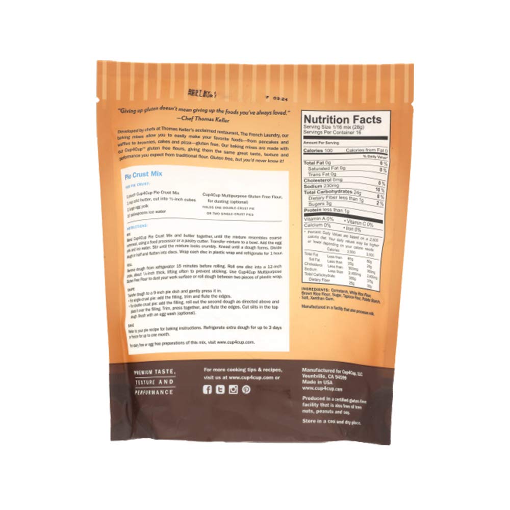 Cup4Cup Pie Crust Mix, 1 Lb, Certified Gluten Free, Non-Gmo, Dairy Free, Vegan, Made In The Usa