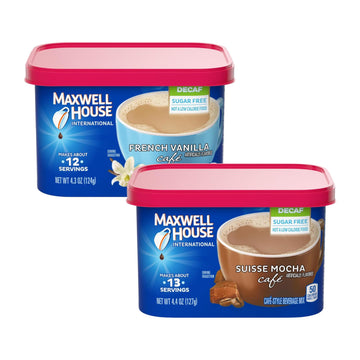 Maxwell House Sugar-Free French Vanilla and Suisse Mocha Decaf Instant Coffee Beverage Mix, 4.3 oz and 4.4 oz (Variety Pack)