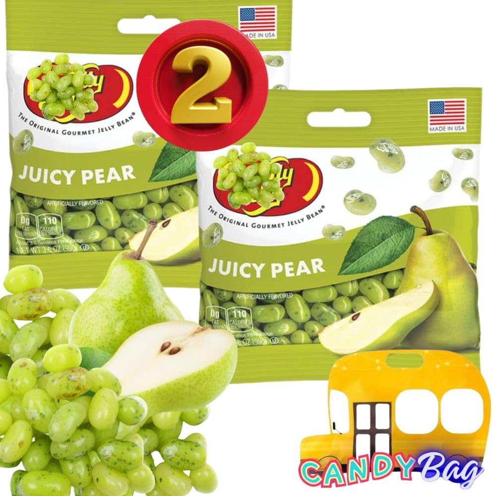 (2 Pack) Jelly Beans Juicy Pear Chewy Candies -New Flavor- Comes With One Bus Resealable Zipbag (Juicy Pear)