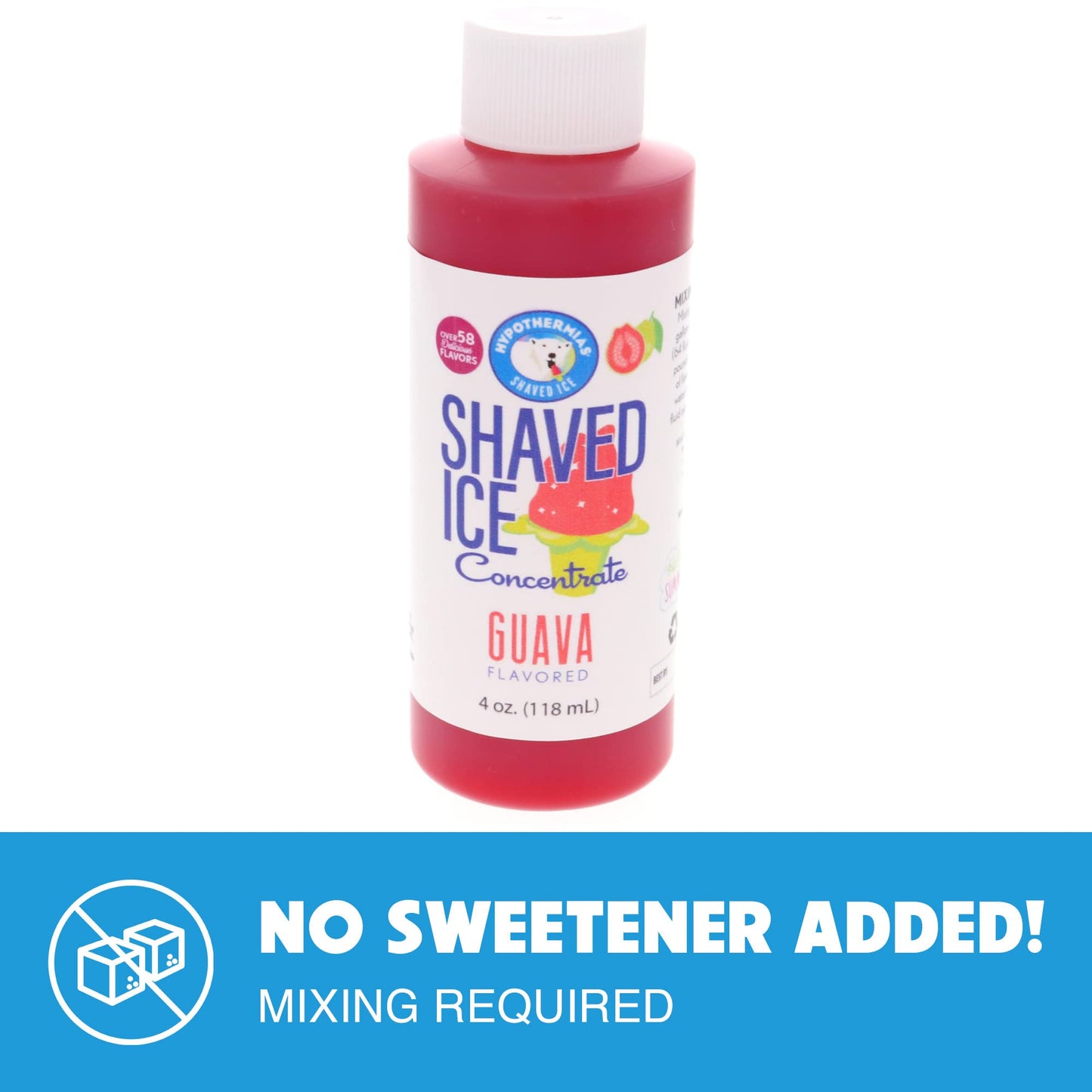 Hypothermias Shaved Ice And Snow Cone Syrup Unsweetened Flavor Concentrate - 4 Fl Oz - Makes 1 Gallon Of Ready To Use Syrup - Gu