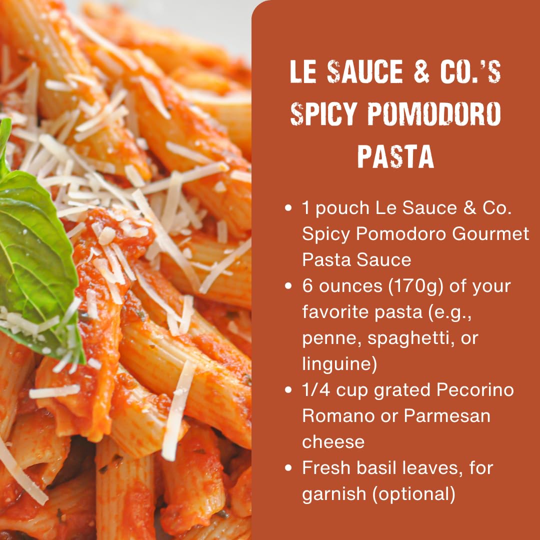 Le Sauce & Co. Spicy Pomodoro Gourmet Pasta Sauce, Two Servings, 8.5 oz Each, All Natural, Imported Italian San Marzano Tomatoes