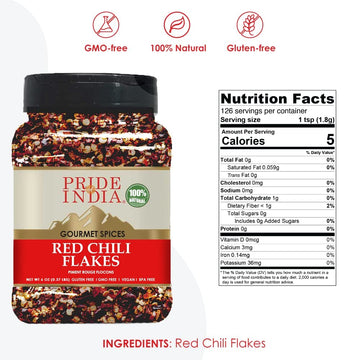 Pride Of India - Red Chili Flakes - Gourmet Spice/Culinary Must Have - Pleasant Heat/Distinct Flavor & Aroma - Sprinkle Onto Piz