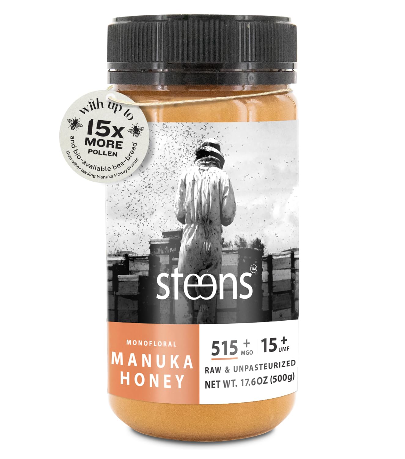 Steens Manuka Honey - MGO 515+ - Pure & Raw 100% Certified UMF 15+ Manuka Honey - Bottled and Sealed in New Zealand - 17.6 oz