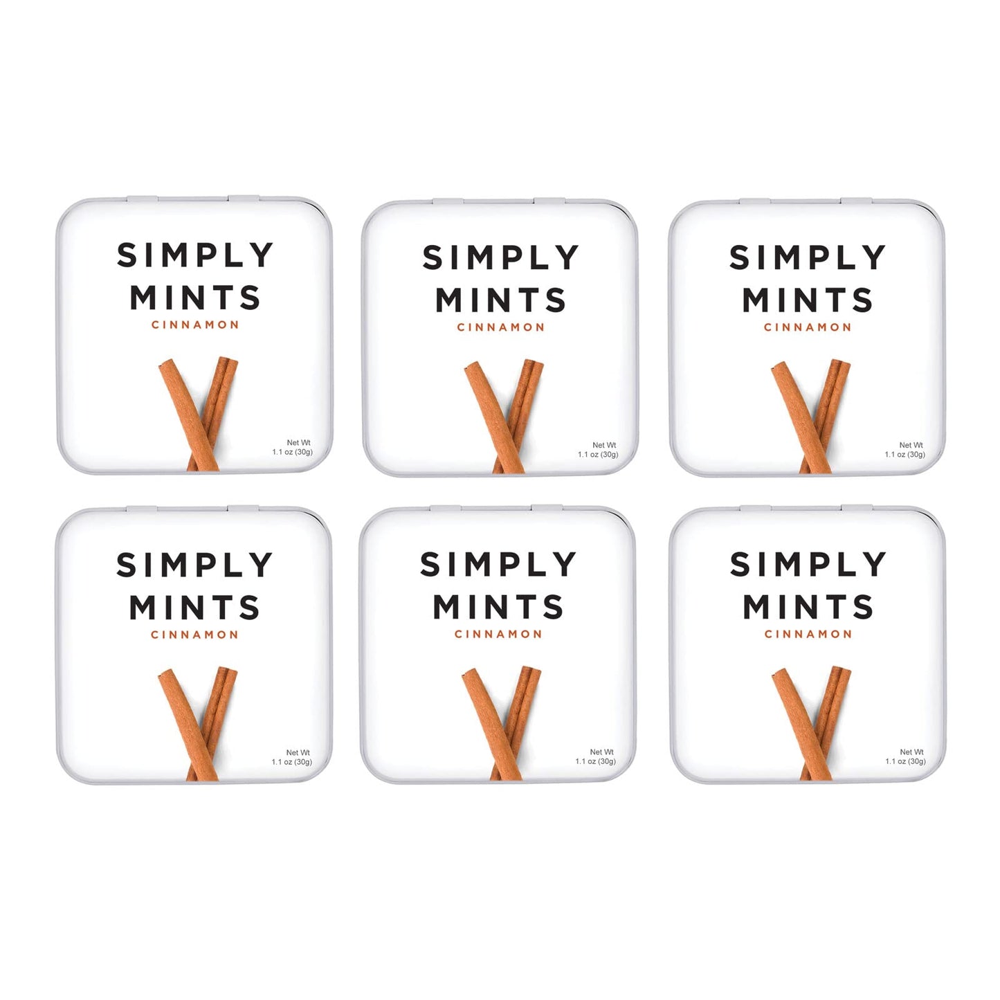 Simply Mints | Cinnamon Breath Mints | Pack Of Six (180 Pieces Total) | Breath Freshening + Aspartame-Free + Vegan + Non-Gmo
