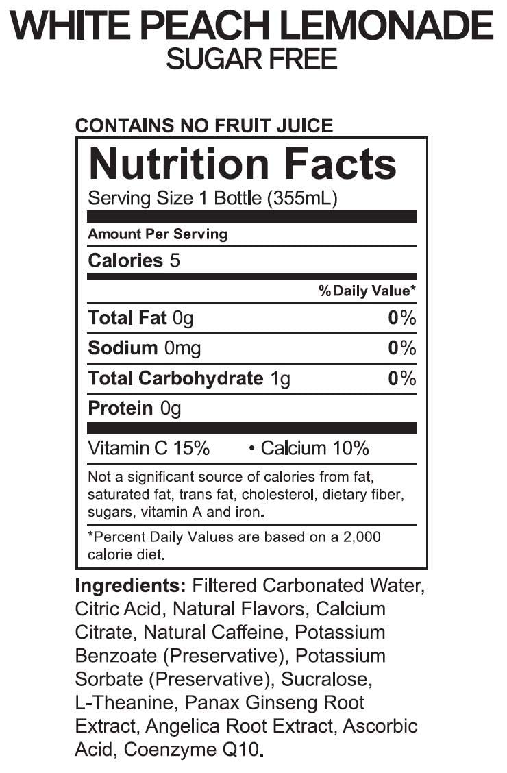UPTIME Premium Energy Drink - White Peach Lemonade, Zero Sugar, 12oz Bottles, 12 Pack, Natural Caffeine, Sparkling, 5 Calories