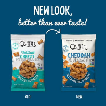 Quinn Cheddah Cheezy Filled Pretzel Nuggets - Made with Real Ingredients, Whole Grain Sorghum, Sea Salt, Vegan, Gluten Free, Dai
