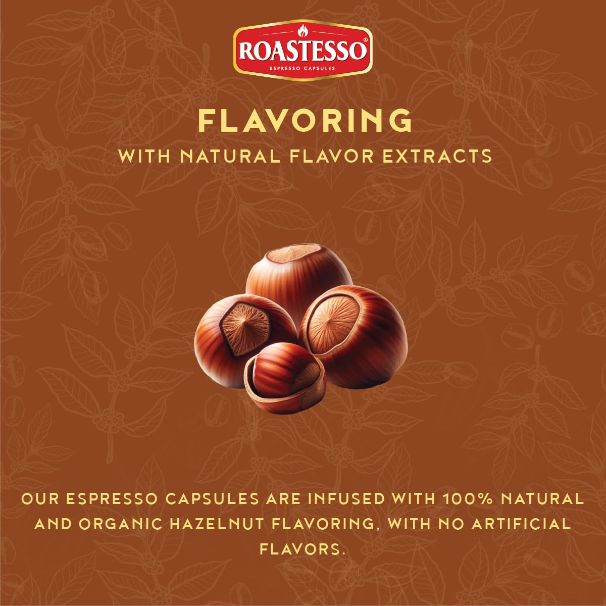 Roastesso Aluminum Espresso compact pieces, Natural Hazelnut Flavor, Medium Roast Intensity 7, Compatible with Nespresso, 40 Count