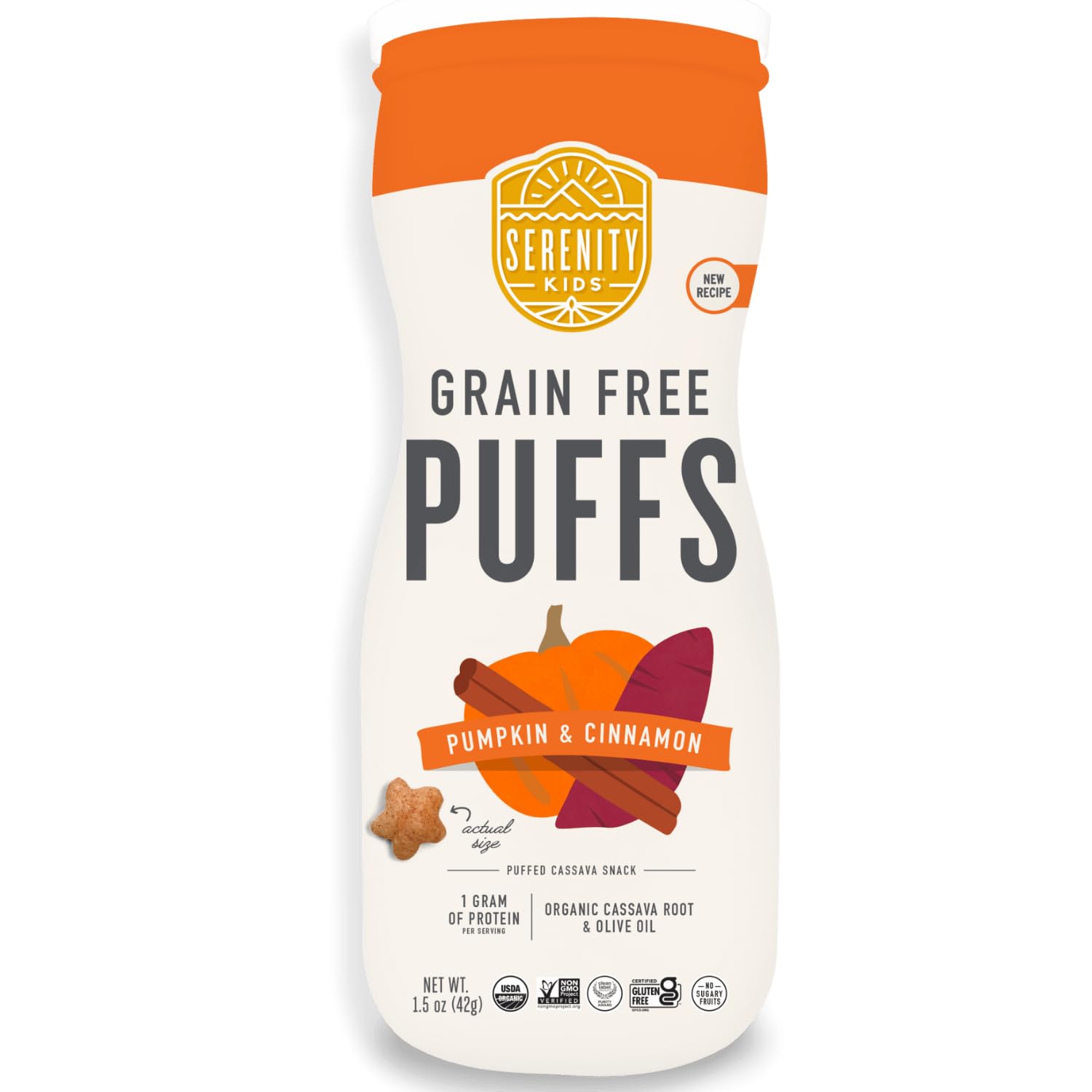 Serenity Kids 6+ Month Grain Free Puffs Toddler & Baby Snack - No Added Sugar - No Gluten or Rice - BPA & Allergen Free - With O