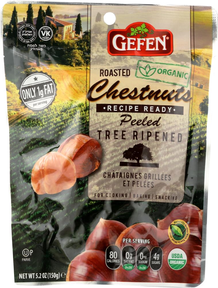 Gefen Organic Whole Peeled and Roasted Chestnuts, 5.2oz (10 Pack) | Chestnuts Peeled and Ready to Eat | Great for Cooking & Baki