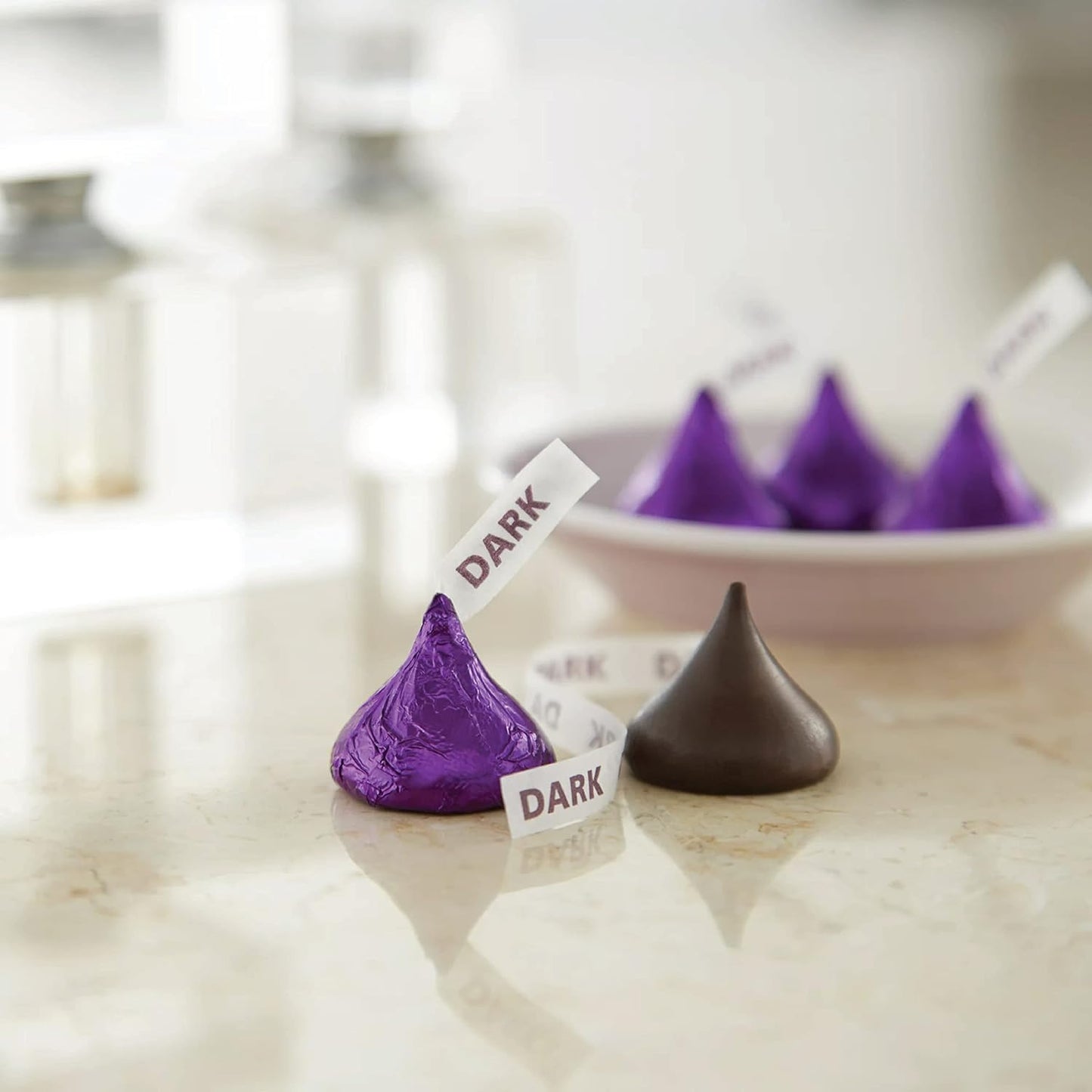 Tundras Hershey KISSES Special Dark Chocolate Candy, 5 lbs, Approx 500 Pieces, Purple Foils, Full Size