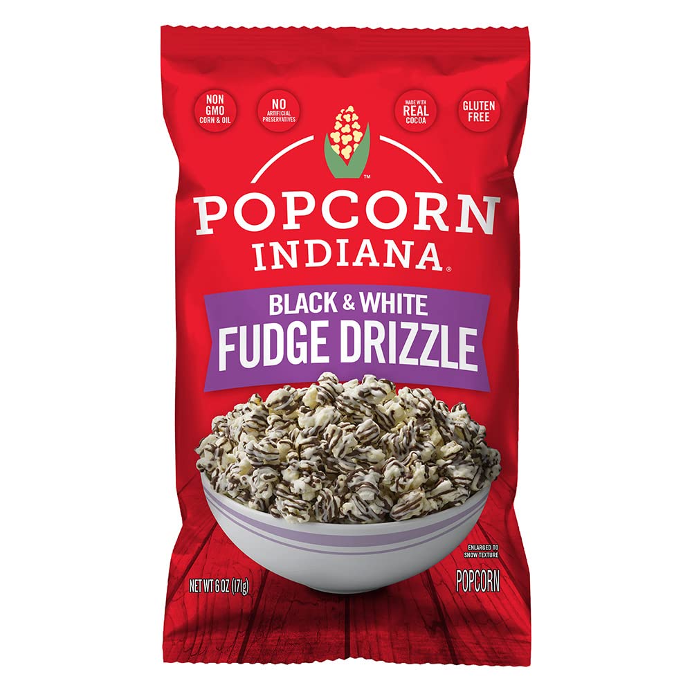 Popcorn Indiana Fudge Drizzled Black & White Popcorn, 6 Oz