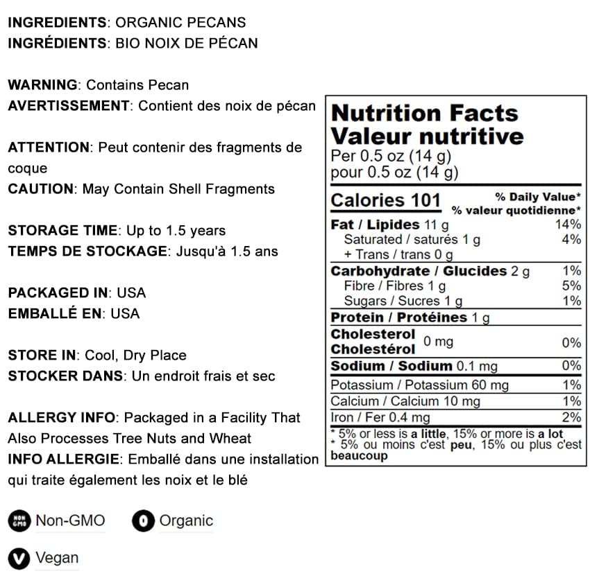 Food To Live Organic Dry Roasted Pecan Halves, 3 Pounds - Non-Gmo, Unsalted Nuts, Oven Roasted, No Oil Added, Vegan, Kosher, She