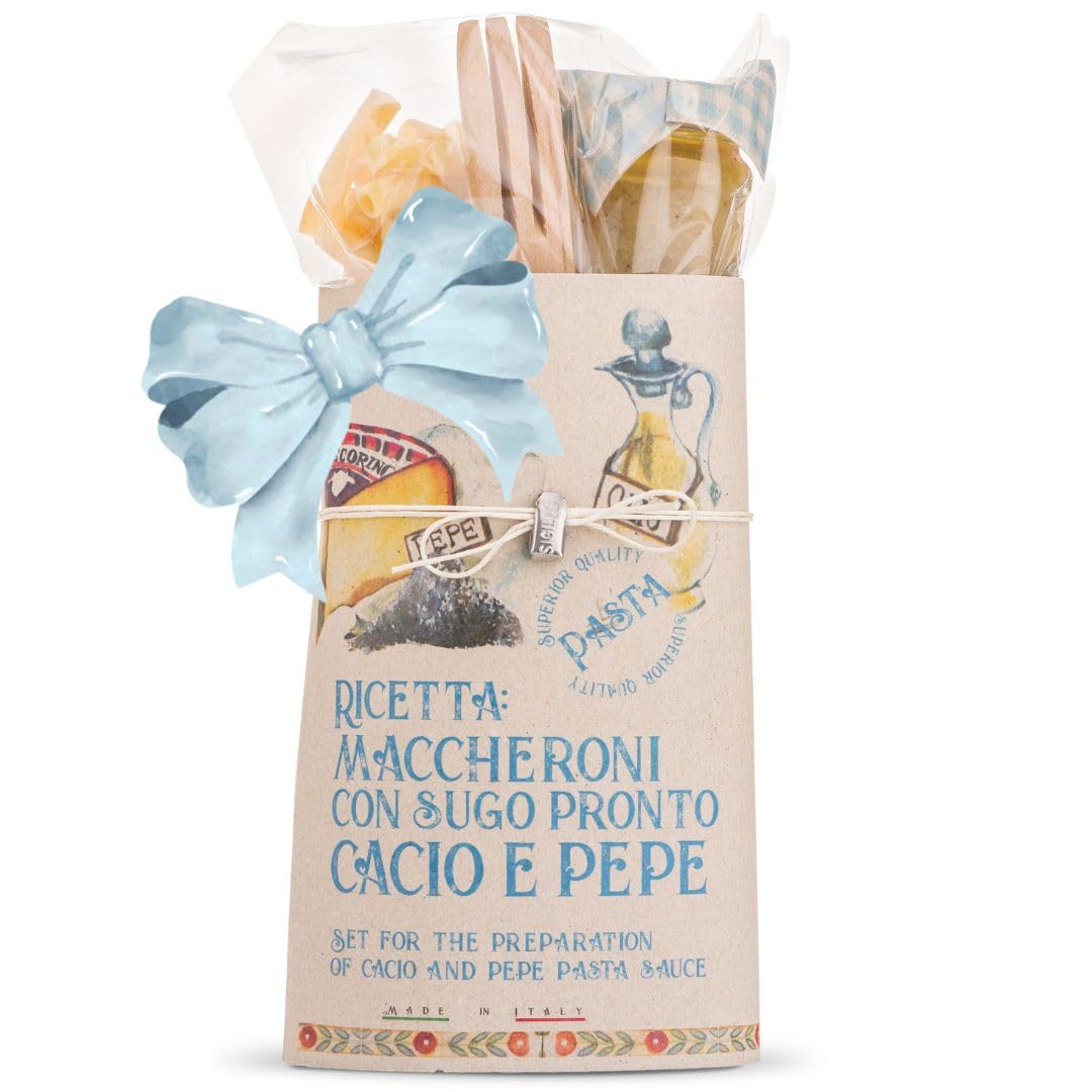 Artigiani Dei Sapori - Pasta Gourmet Gift Set Macaroni With Cacio Cheese And Black Pepper Sauce In Deluxe Packaflavor Blendg Homemade In South Of Italy