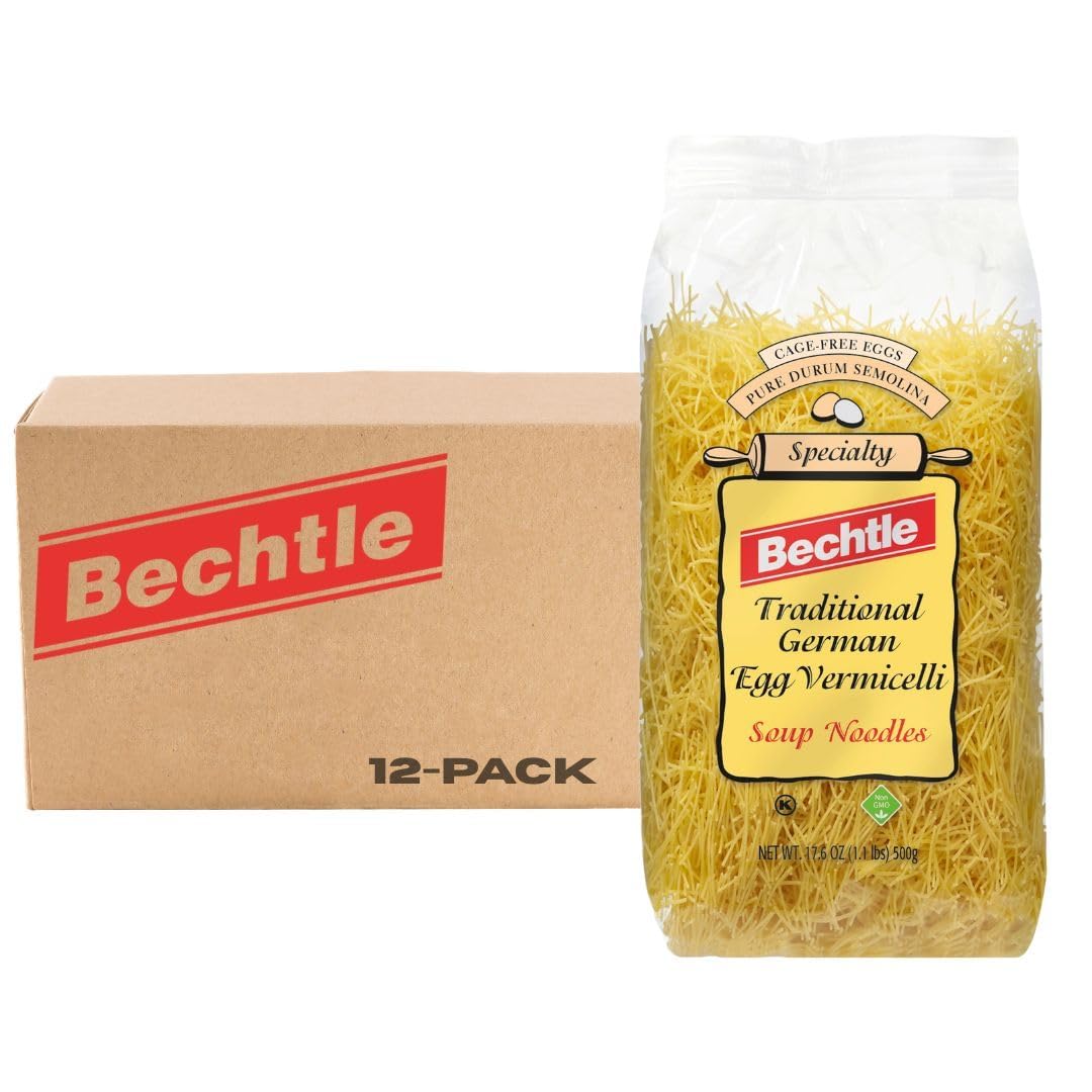 Bechtle Traditional German Egg Noodles - Thin Soup Pasta Made With Cage-Free Eggs & Duflavor Blend Wheat Semolina. Authentic Imported From Germany Handcrafted Non-Gmo Kosher (17.6Oz Pack Of 12)