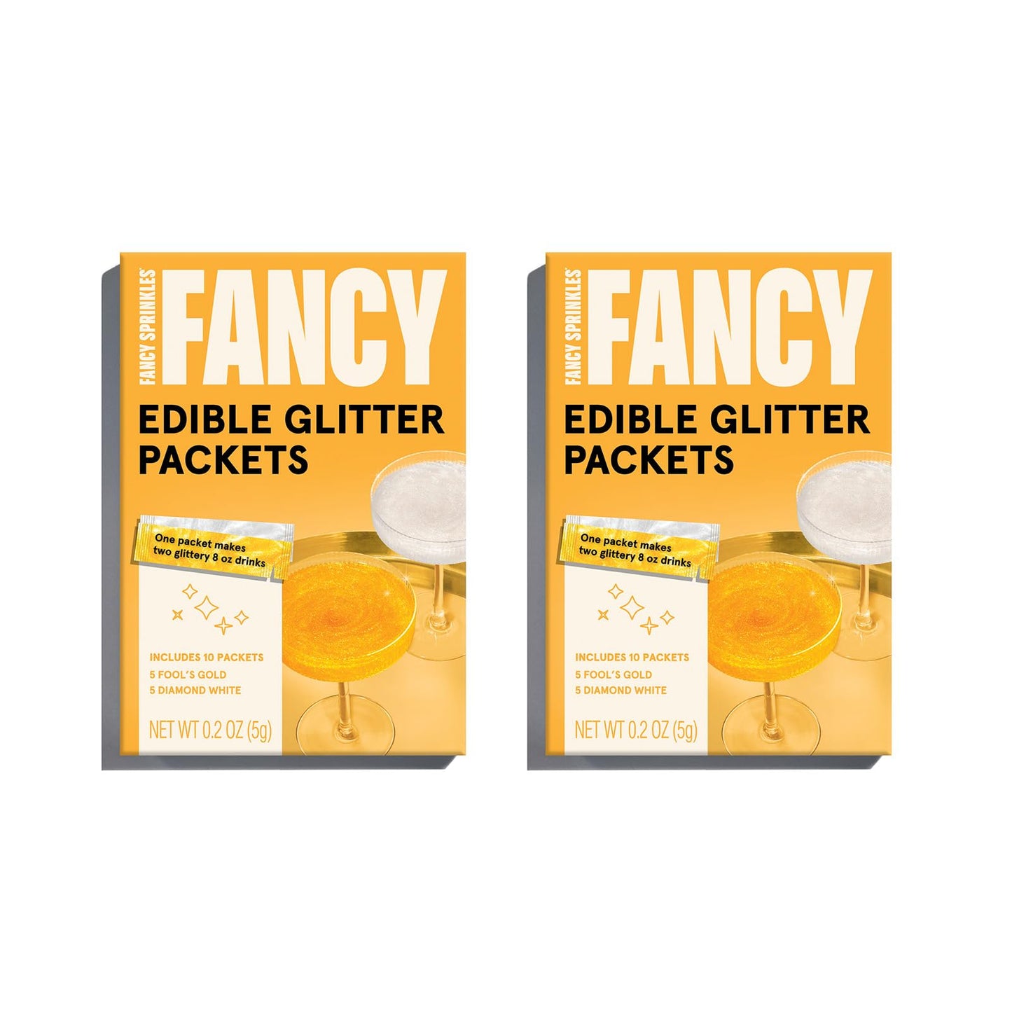 Fancy Sprinkles Edible Glitter for Drinks, 2 Pack, Fools Gold & Diamond White