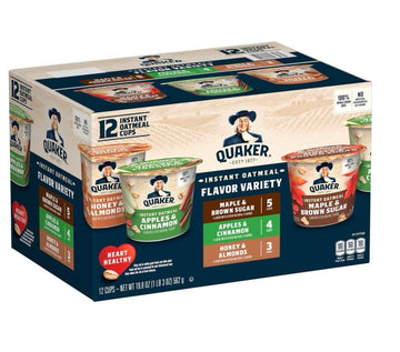 Quakers Instant Oatmeal Cups, Variety Pack, 19.8 oz, 12 Count
