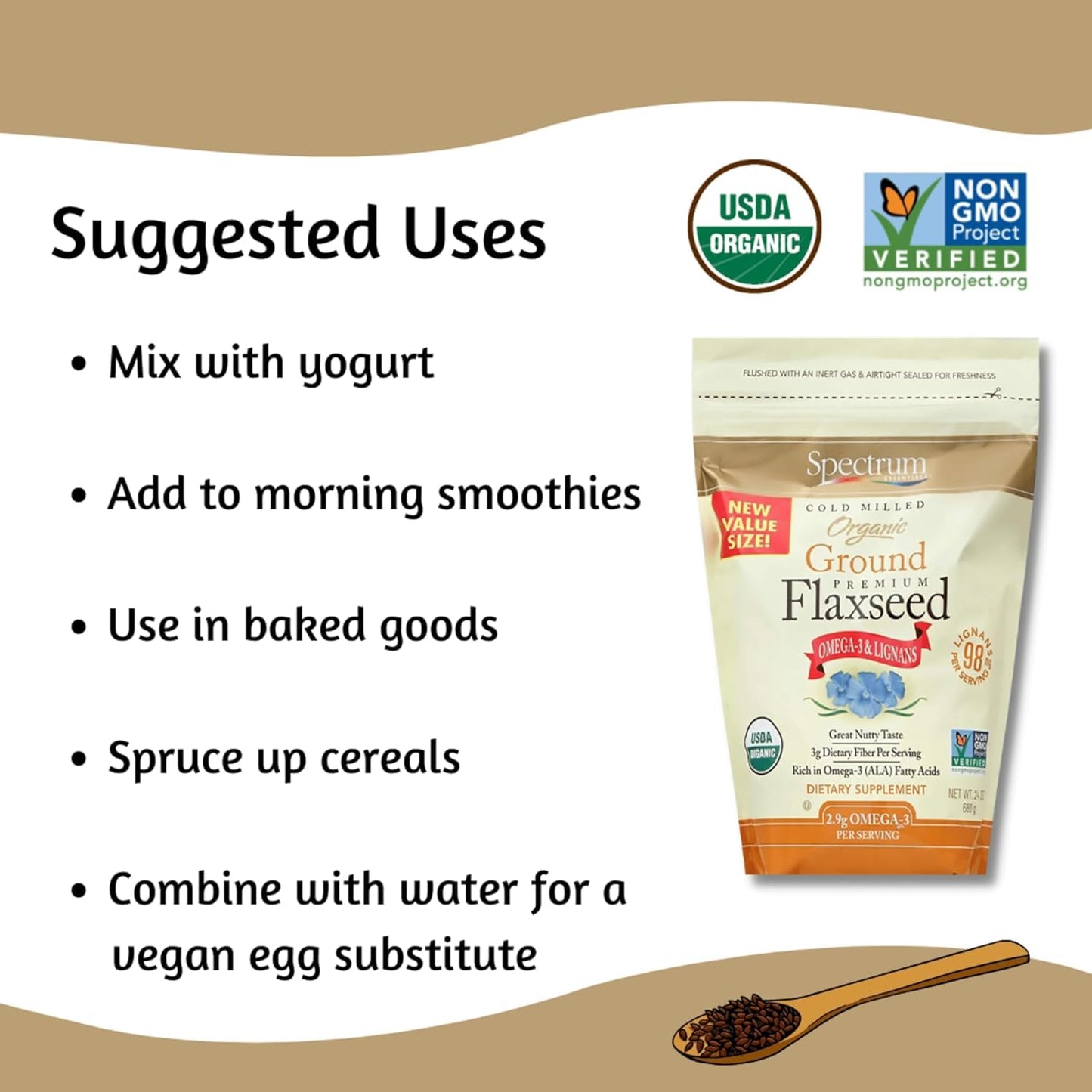 Spectrum Essential, Flaxseed Ground Organic, 14 Ounce