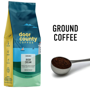 Door County Coffee Irish Cream Flavored Coffee Ground | 10 Oz Bag | Flavored Ground Coffee Medium Roast | 100% Specialty Arabica