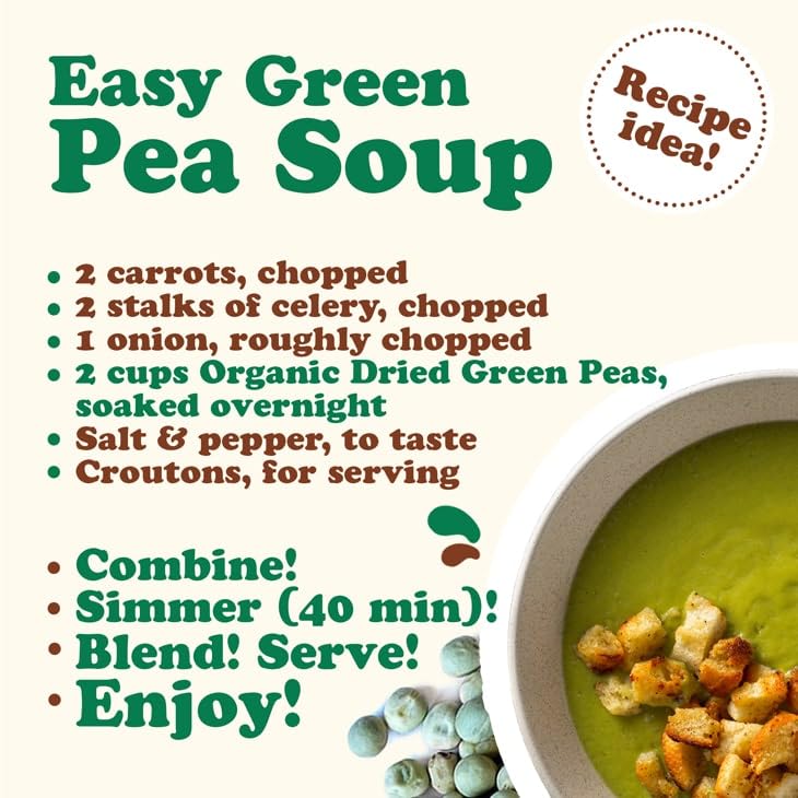 Food to Live Organic Whole Dried Green Peas, 10 Pounds - Non-GMO, Green Vatana, Sproutable, Vegan, Kosher, Bulk. Pre-Soak Needed