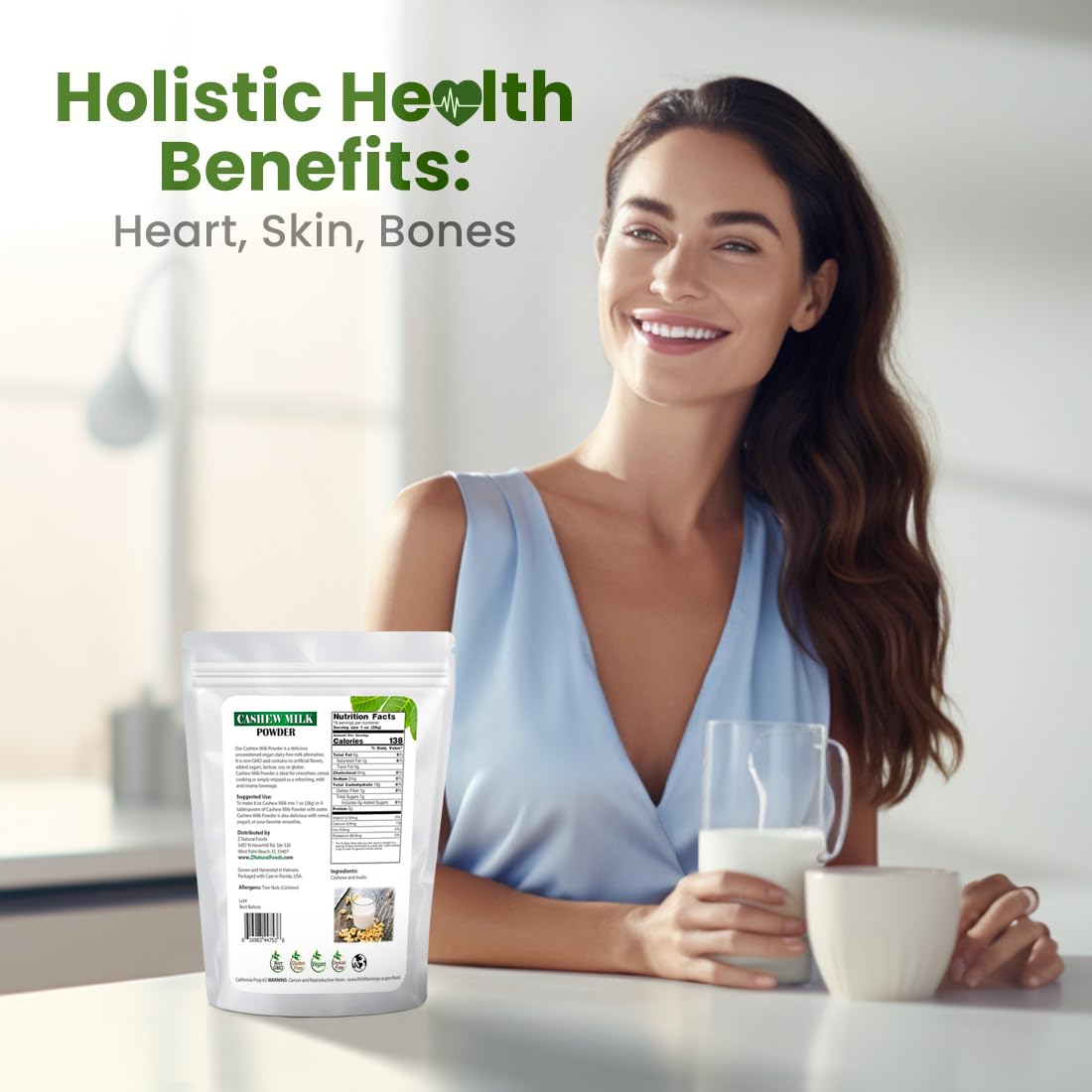 Z Natural Foods Unsweetened Cashew Milk Powder - Plant/Nut Milk For Healthy Heart, Bones, Skin - Substitute for Cashew Butter -