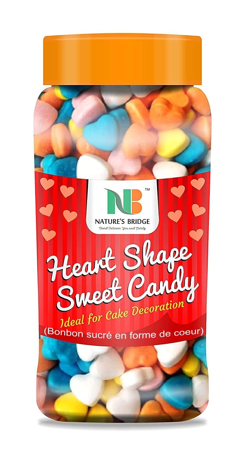 Natures Bridge Heart Shaped Sweet Candy Topping (Sprinkles) for Cake Decoration 200 gm Jar Pack / Hearts Candy / Sprinkles / Ca