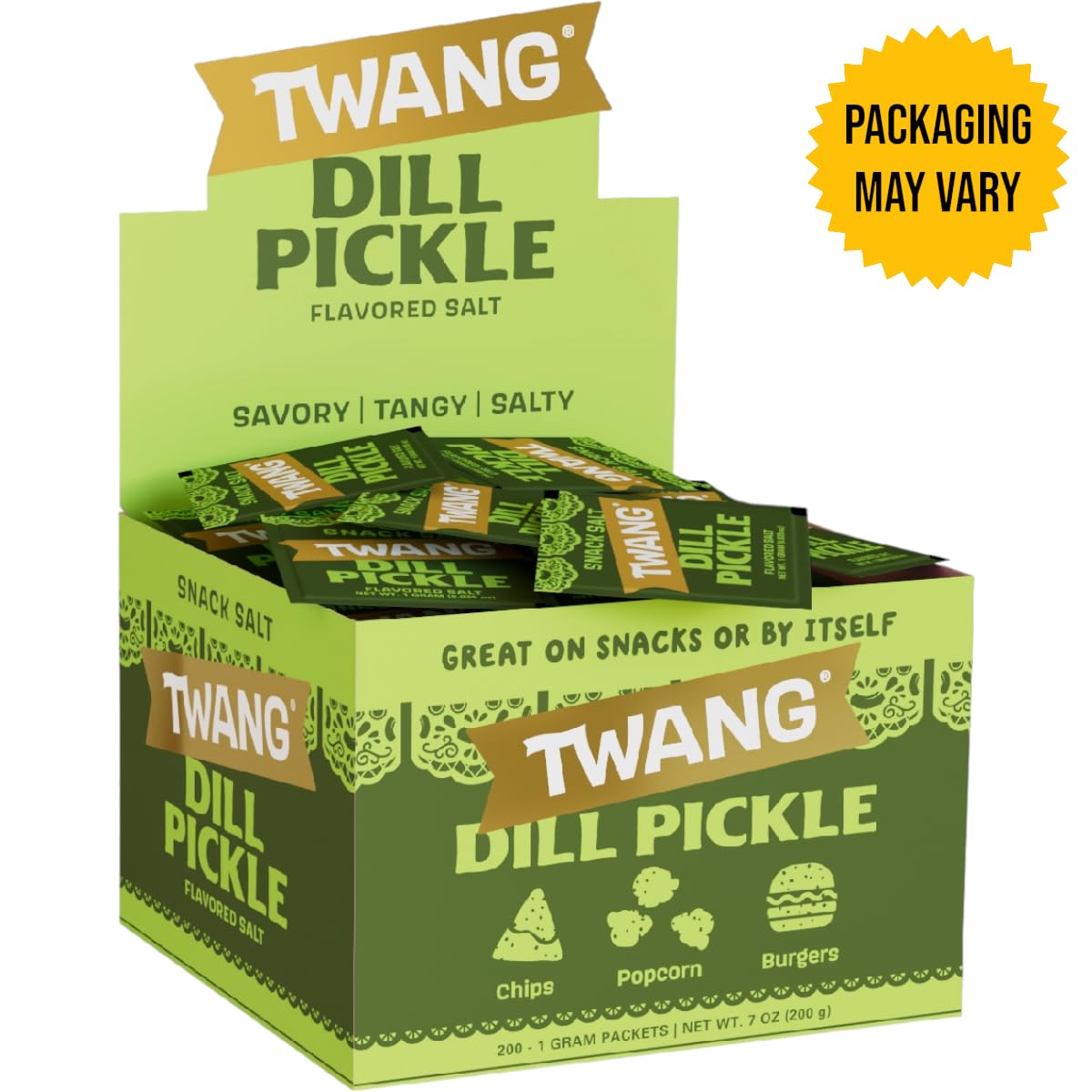 Twang Twangerz Snack Topping, Pickle Flavor, 1 Gram Packets, 200 Count - Perfect for Seasoning Snacks and Dishes