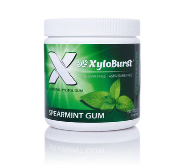 Xyloburst 100% Xylitol, Natural Chewing Gum 100 Count Jar Non Gmo, Vegan, Aspartame Free, Sugar Free (Spearmint, 1 Jar)