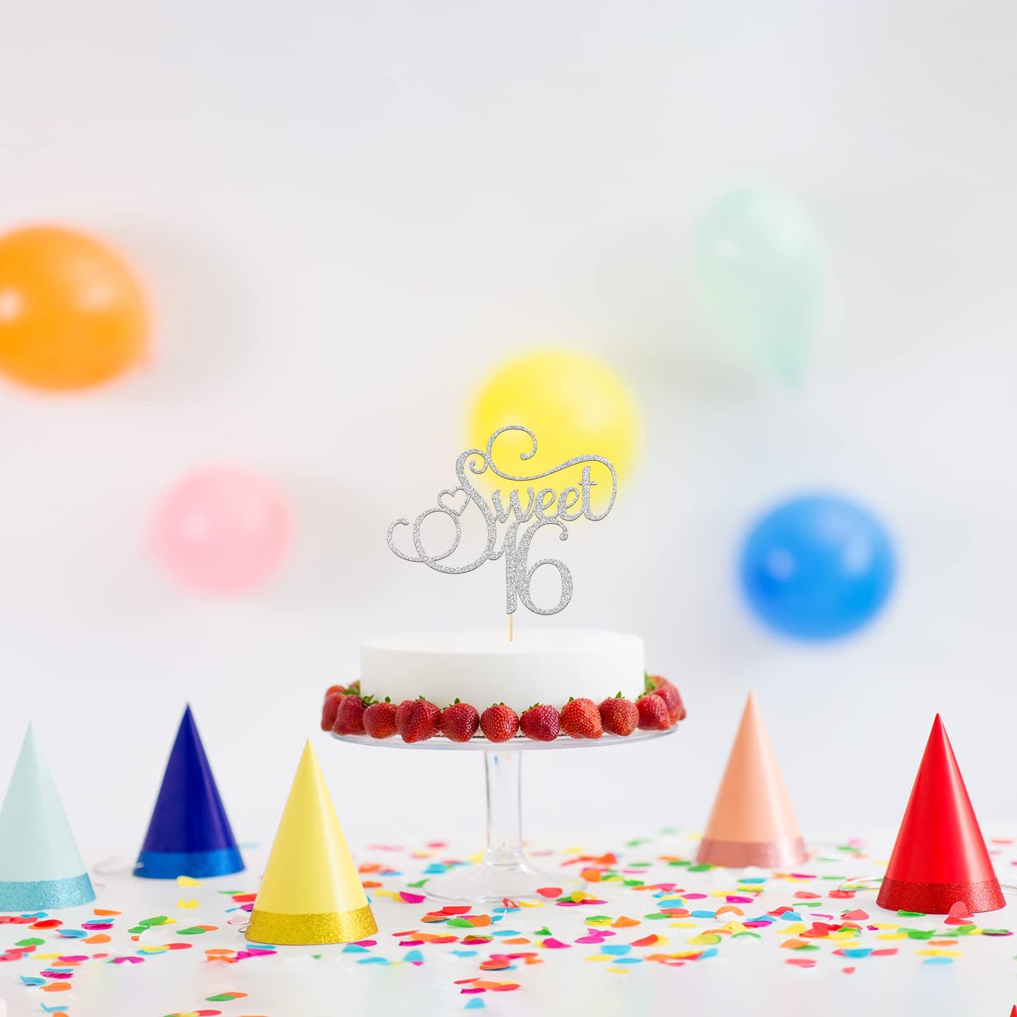 Kakaswa Sweet 16 Cake Topper, Happy 16Th Birthday Party Supplies, Sweet Sixteen Theme Party Decorations, Cheers To 16 Years Birt