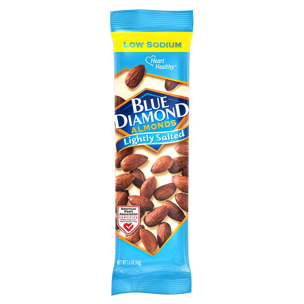 Blue Diamond Almonds, Low Sodium, Lightly Salted Flavored Snack Nuts, Single Serve Bags (1.5 Oz. Tubes, Pack Of 12)