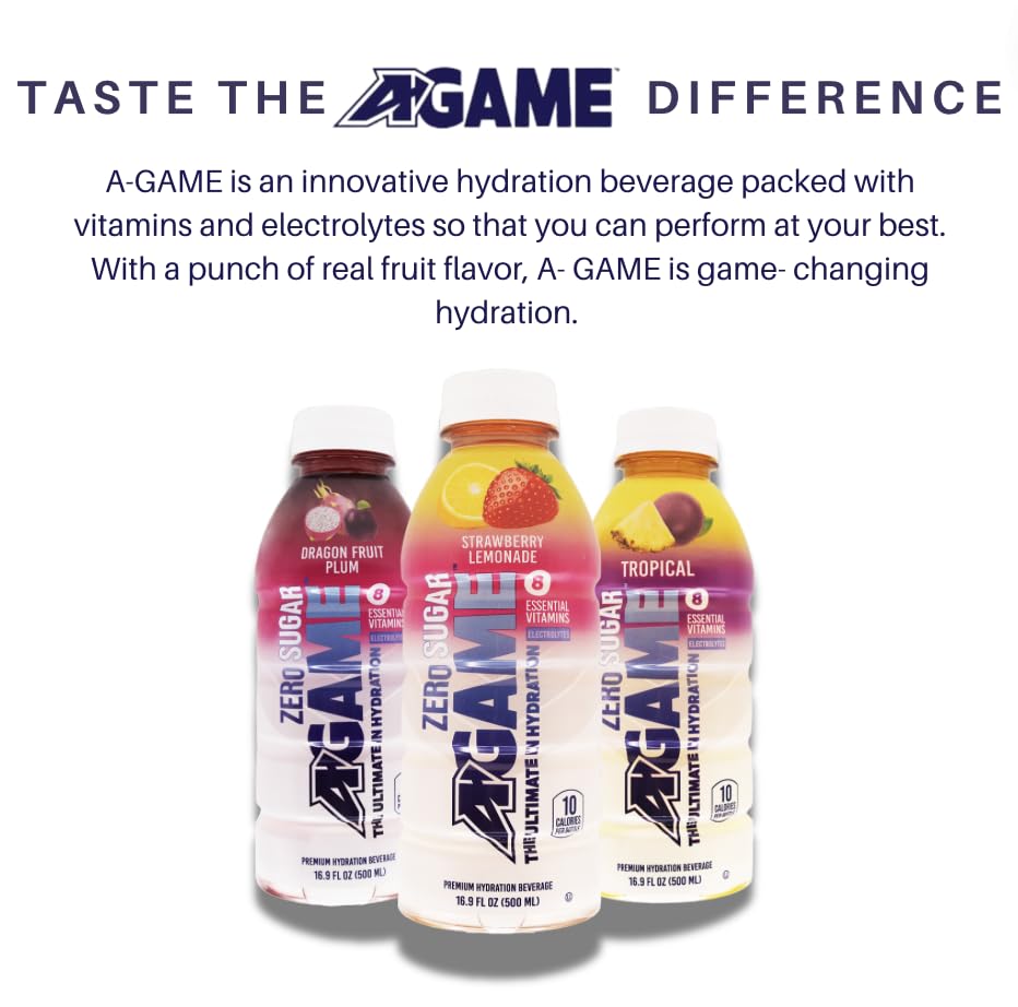 A-Game Zero Sugar Sports Drink, Tropical Zero,Ultimate Sugar Free Hydration, 8 Essential Vitamins: B,C & E, Sea Salt Electrolyte