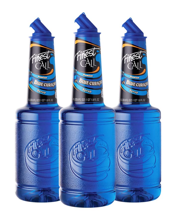 Finest Call Blue Curacao Drink Mix - 1 Liter Bottle (33.8 Fl Oz), Pack of 3