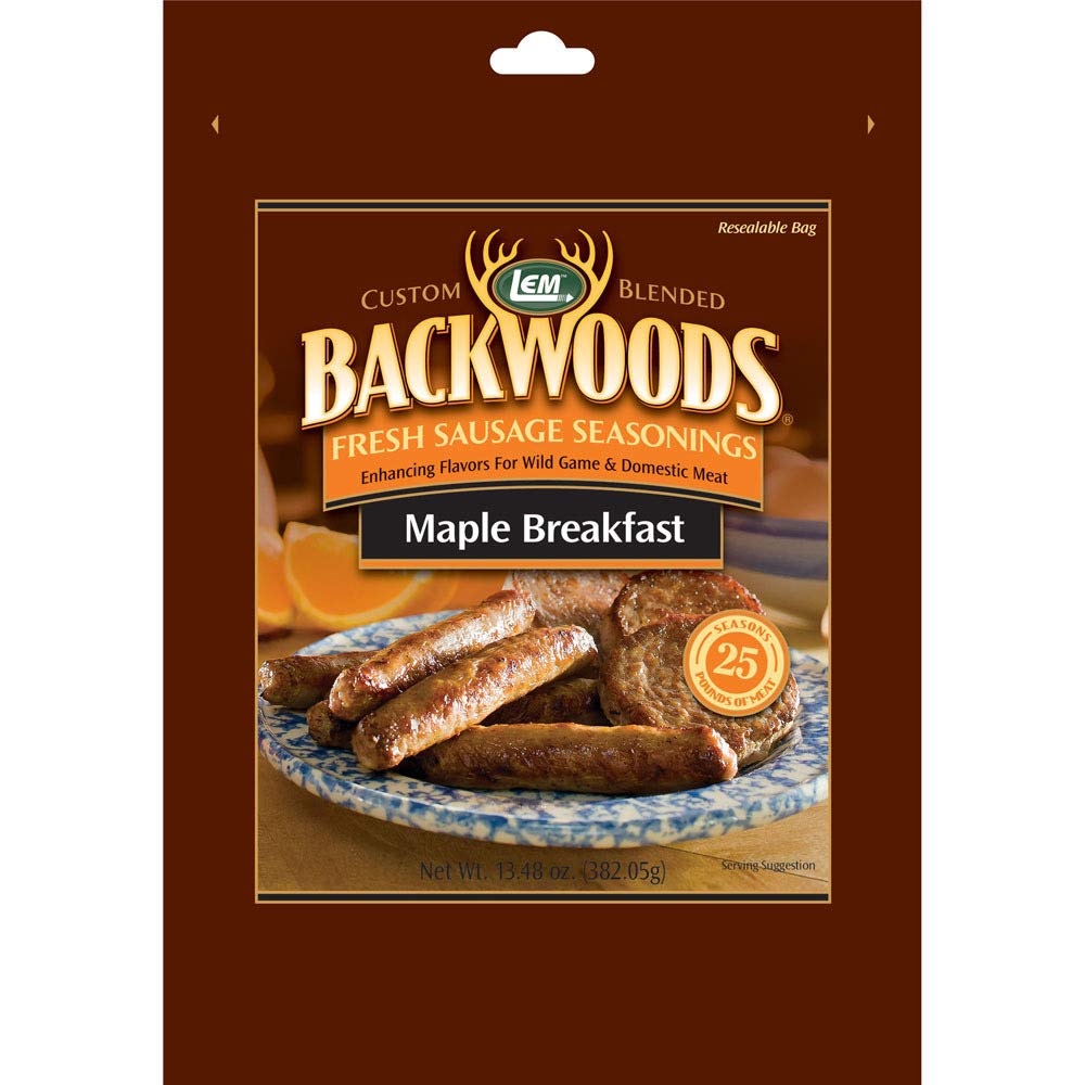 LEM Backwoods Maple Breakfast Sausage Seasoning, Seasons Up to 25 lbs, 13.5 Ounce Packet, Ideal for Wild Game and Domestic Meat