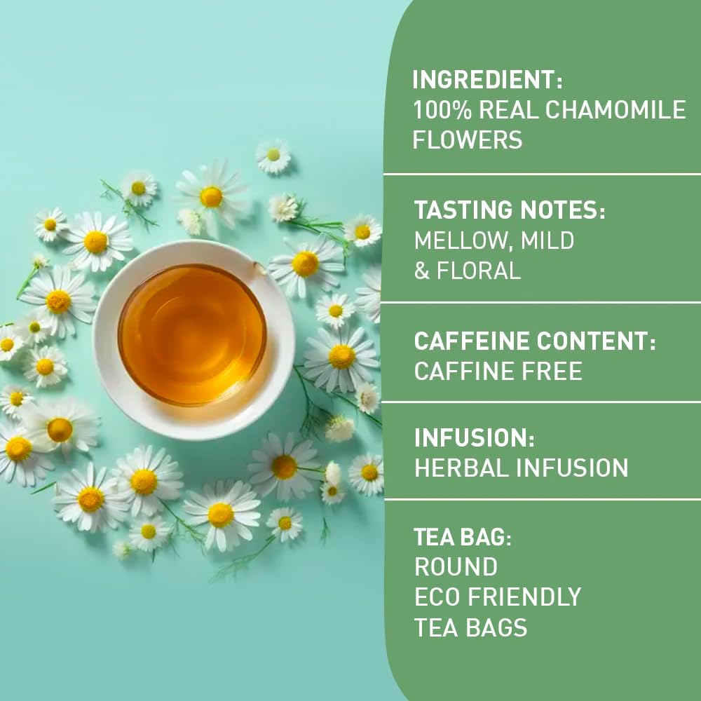 HANDPICK Organic Chamomile Tea Bags - Caffeine Free Herbal Tea - 100 Count