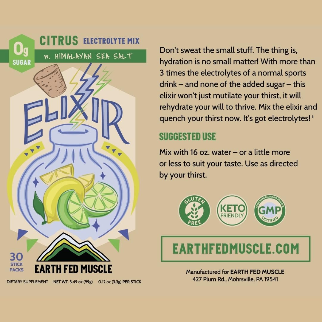 Elixir Citrus Electrolyte Packets - Zero Calorie, Sugar-Free, 30 Sticks