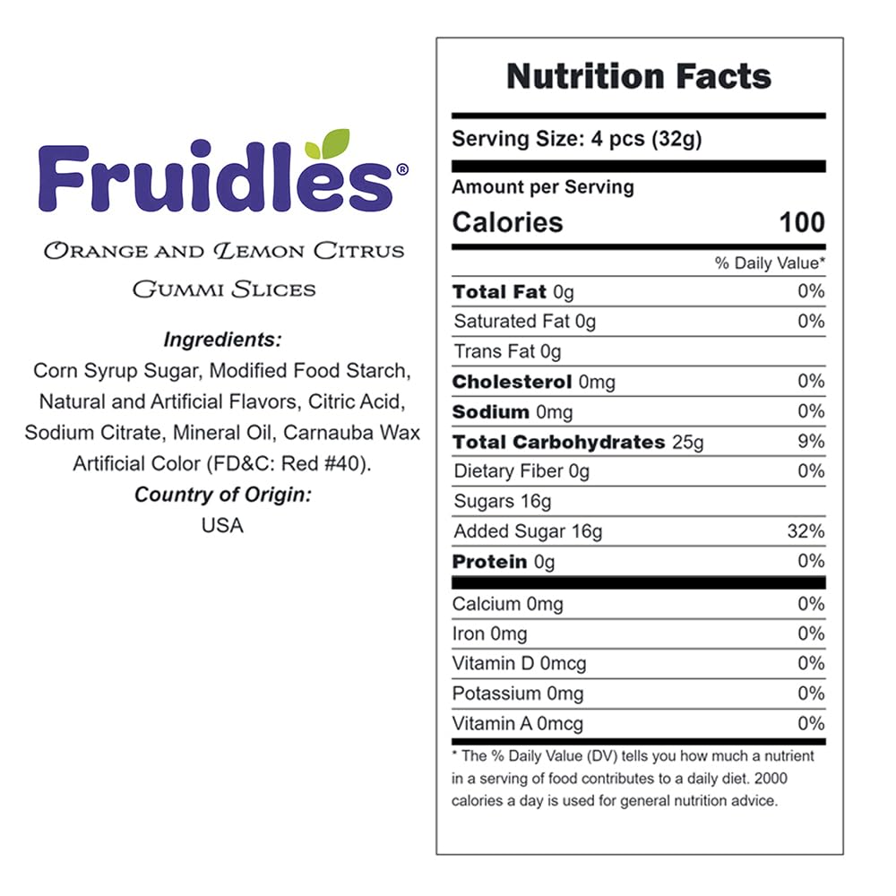 Fruidles Citrus Gummi Slices Candy, Sugar Coated Orange and Lemon Flavors, 1 Pound