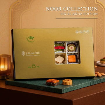 Laumiere Gourmet Fruits - Noor Eid Misbah Collection - Includes Natural Green Aventurine Misbah - Dried Fruits and Nuts Basket -