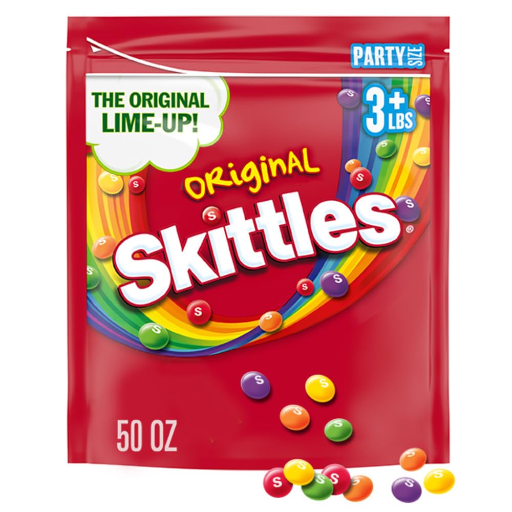Skittles Original Chewy Candy, Party Size, For Candy Bags And Parties, 50 Oz Resealable Bulk Bag