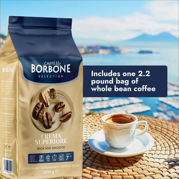 Caff Borbone Medium Roast Whole Bean Coffee - Crema Superiore - Premium Selection Of Arabica And Robusta Coffee Beans With Toast