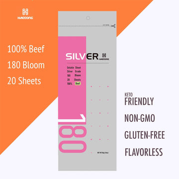 HAODONG Beef Silver Leaf Gelatin Sheets - 180 Bloom, 20 Sheets, 50g - Baking and Cooking Gelatin Leaves