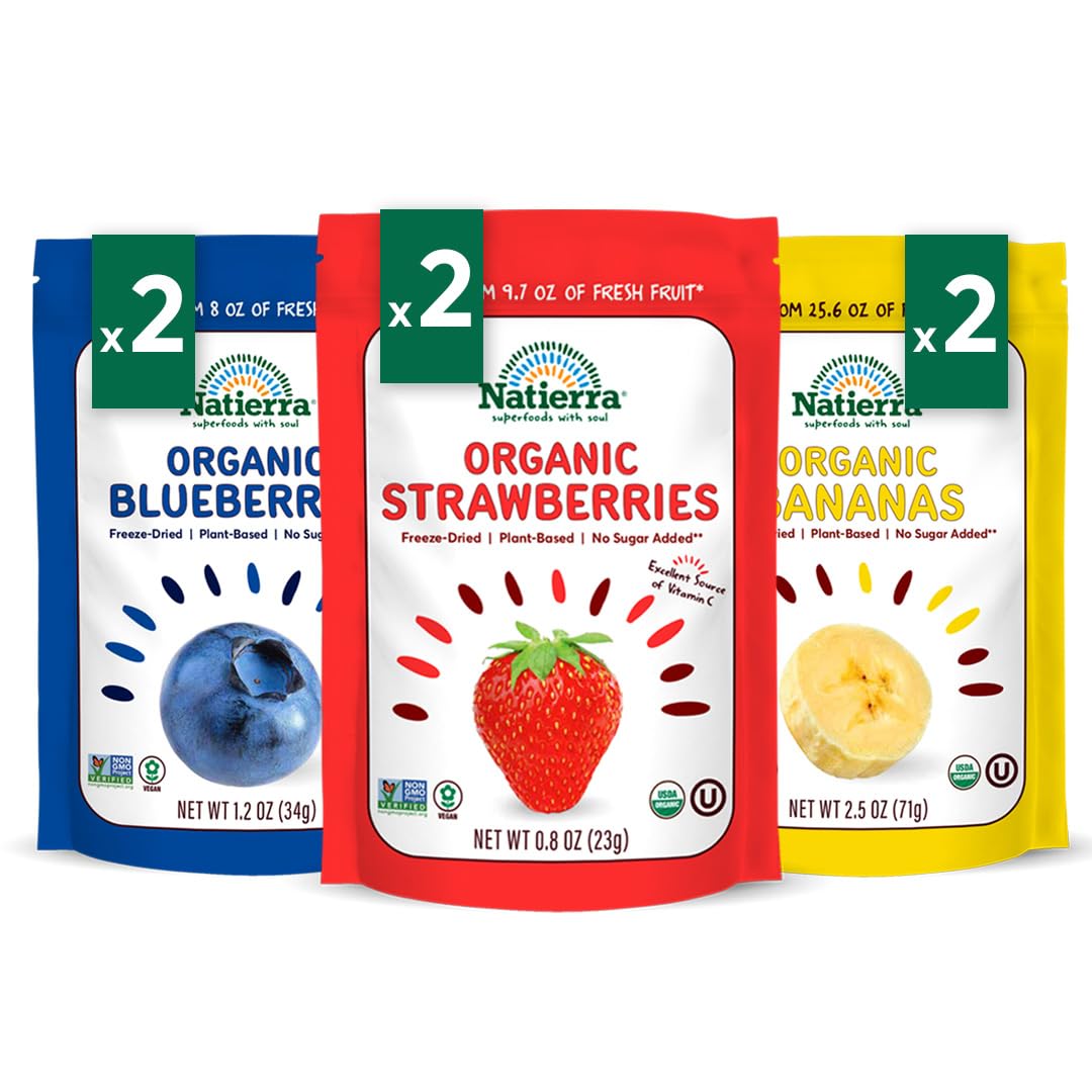 Natierra Organic Freeze-Dried Blueberry, Banana & Strawberry | Usda Organic, Non-Gmo & Vegan | Variety Pack (Of 6)