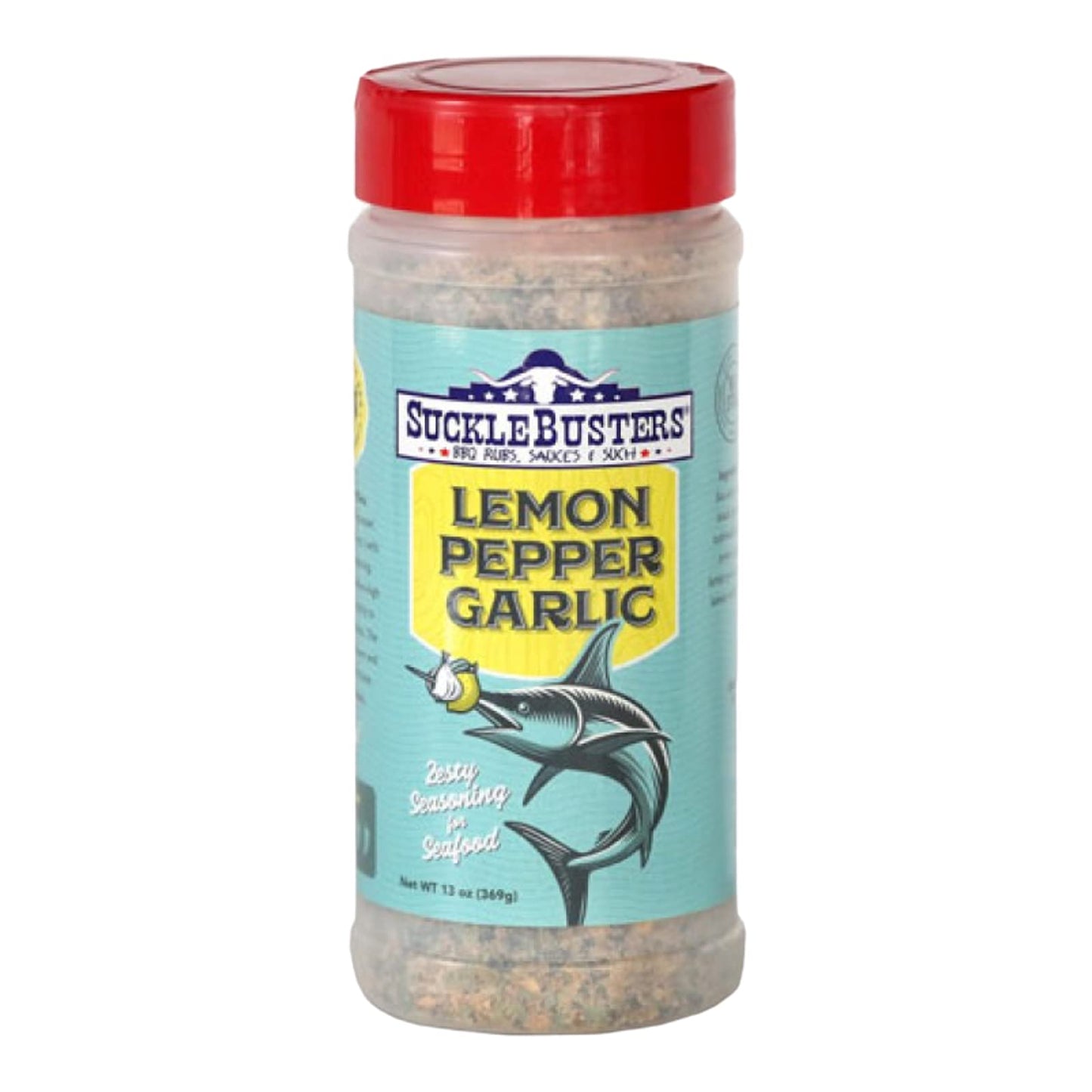SuckleBusters Lemon Pepper Garlic: Zesty Seasoning for Seafood and Chicken, All-Natural Lemon, Gluten-Free, No MSG Shaker (13oz)